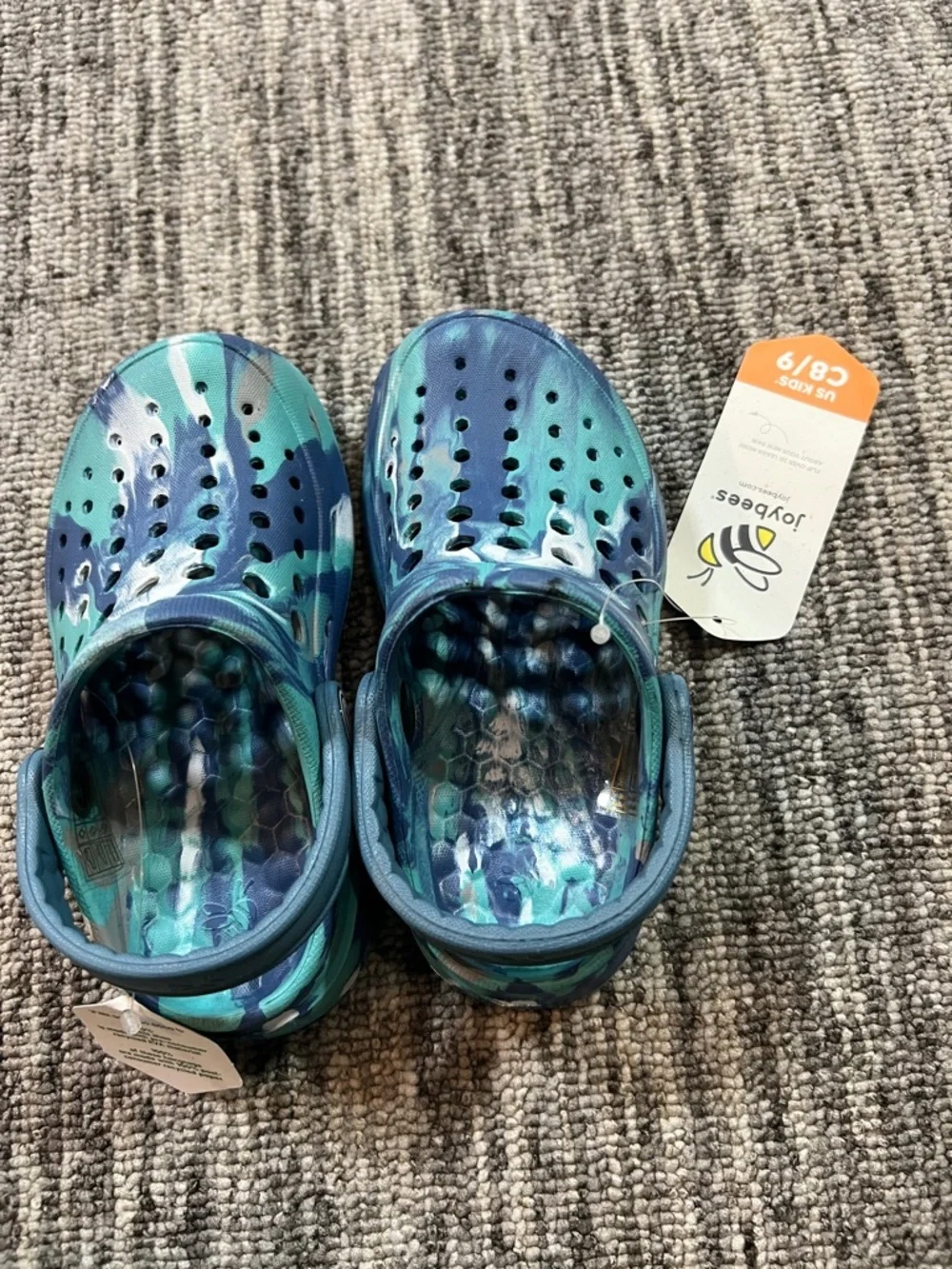 Kids' Blue Green Marble Clogs - Comfortable Waterproof Slip-On Size 8